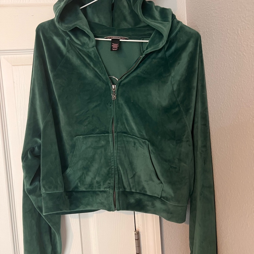 Victoria's Secret Forest Green Velvet Hoodie Jacket